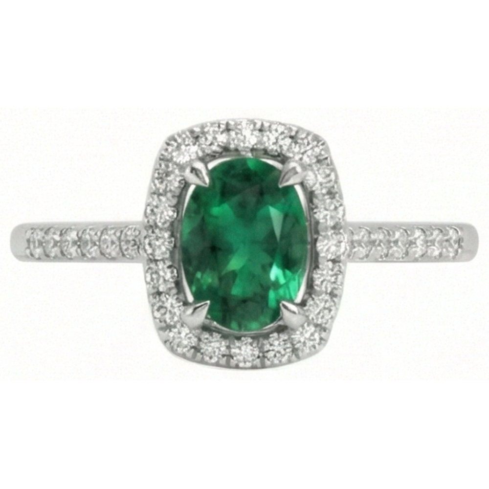 natural round emerald 5.75ct ring close up detail