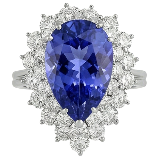 5.75 Ct Pear Tanzanite With Natural Earth Mined Diamonds Ring White Gold