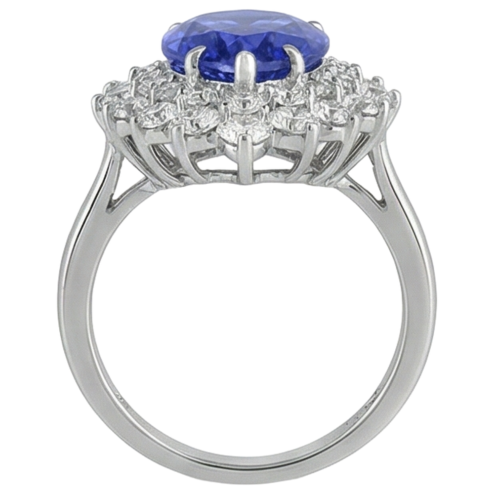 5.75 Ct Pear Tanzanite With Natural Earth Mined Diamonds Ring White Gold