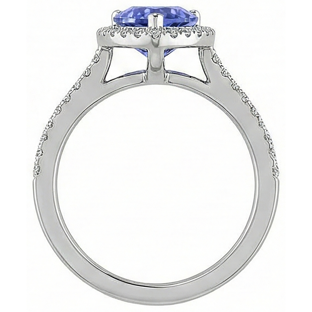 natural round tanzanite 5.75ct ring on white background