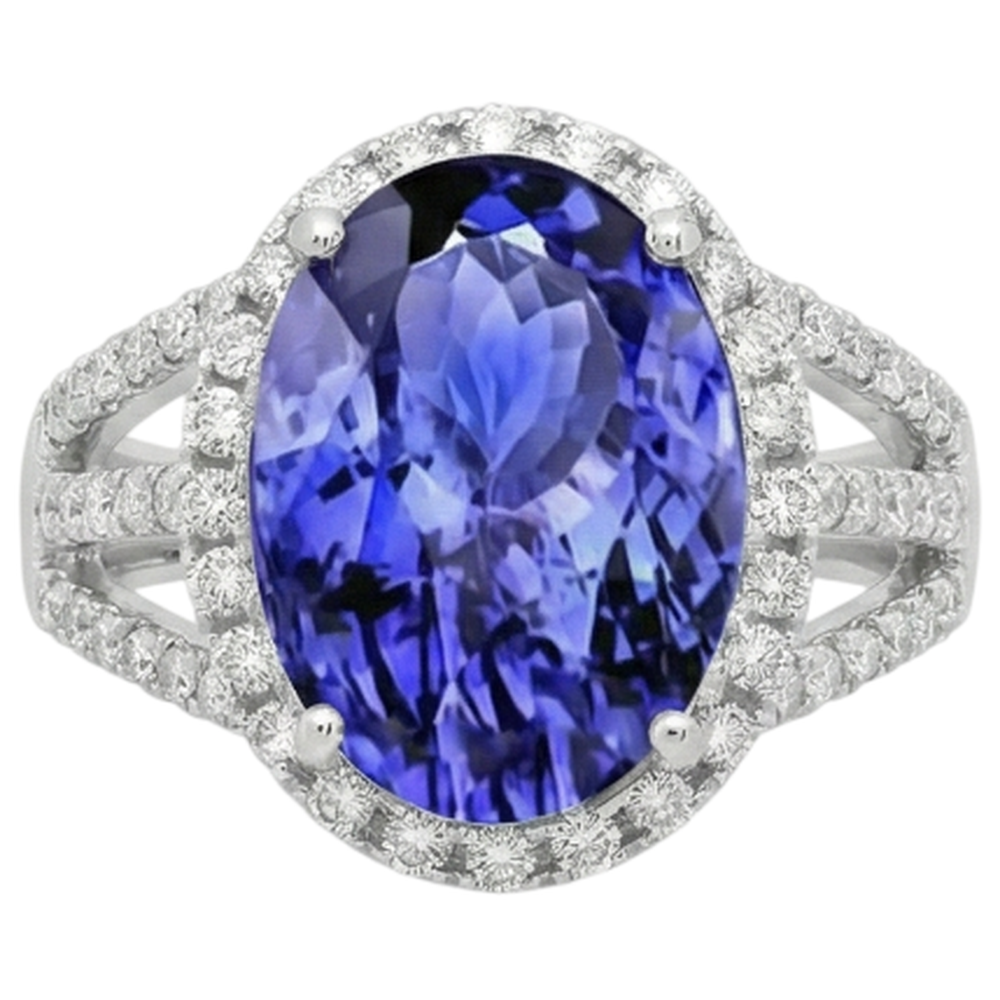 5.80 Carats Oval Tanzanite & Round Natural Earth Mined DIAMOND ( NOT LAB GROWN ) Fancy Ring White Gold 14K