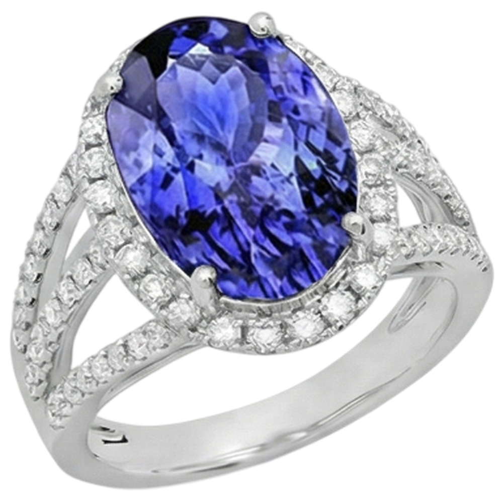 5.80 Carats Oval Tanzanite & Round Natural Earth Mined DIAMOND ( NOT LAB GROWN ) Fancy Ring White Gold 14K