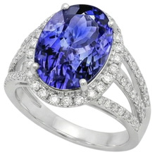 5.80 Carats Oval Tanzanite & Round Natural Earth Mined DIAMOND ( NOT LAB GROWN ) Fancy Ring White Gold 14K