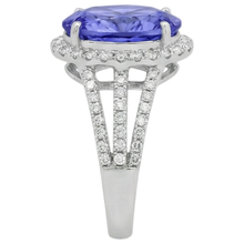 5.80 Carats Oval Tanzanite & Round Natural Earth Mined DIAMOND ( NOT LAB GROWN ) Fancy Ring White Gold 14K