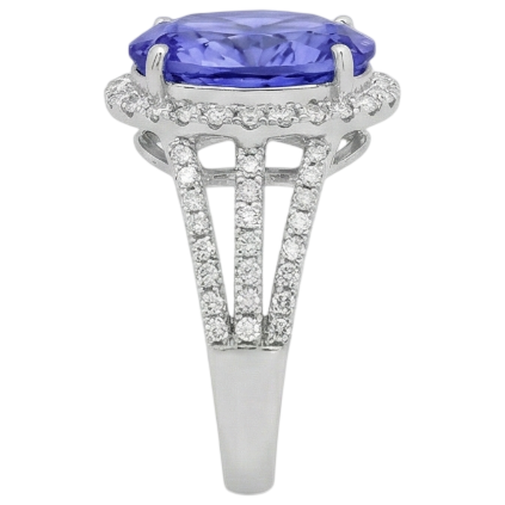 5.80 Carats Oval Tanzanite & Round Natural Earth Mined DIAMOND ( NOT LAB GROWN ) Fancy Ring White Gold 14K