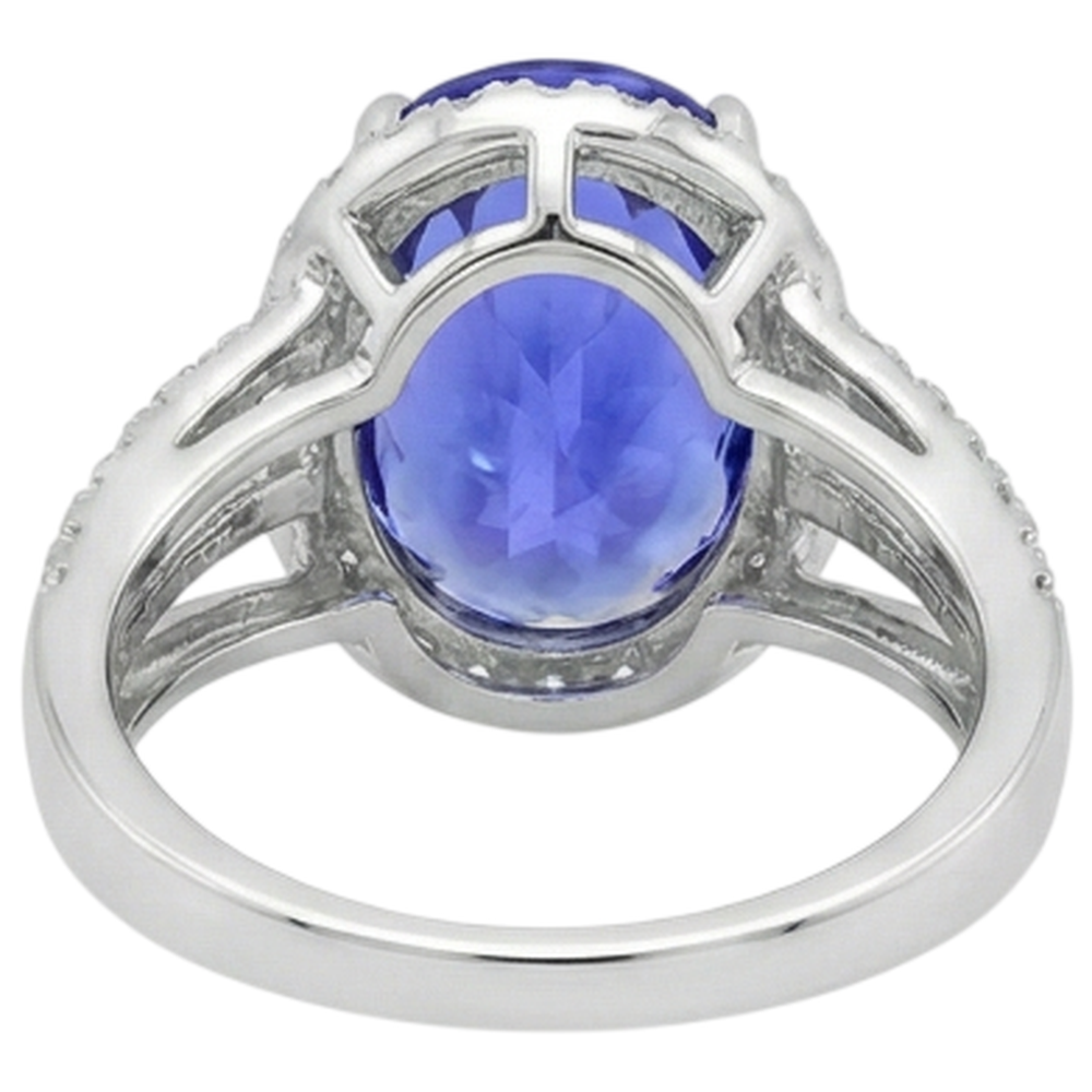 5.80 Carats Oval Tanzanite & Round Natural Earth Mined DIAMOND ( NOT LAB GROWN ) Fancy Ring White Gold 14K