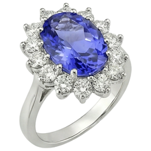 5.80 Ct Blue Tanzanite With White Natural Earth Mined Diamonds Ring Gold