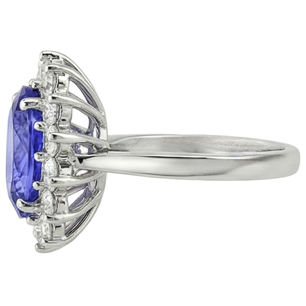 5.80 Ct Blue Tanzanite With White Natural Earth Mined Diamonds Ring Gold