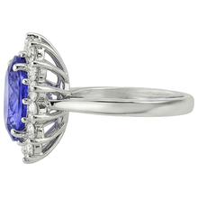 5.80 Ct Blue Tanzanite With White Natural Earth Mined Diamonds Ring Gold