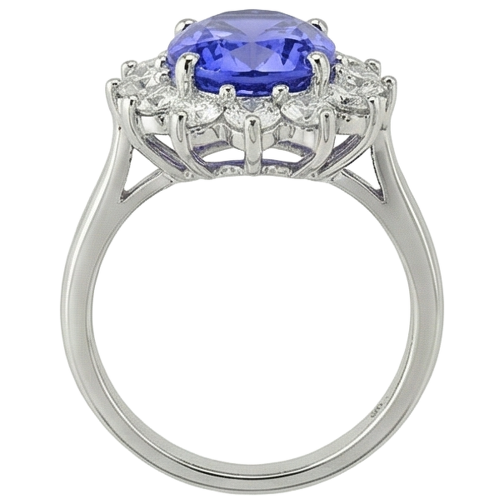 5.80 Ct Blue Tanzanite With White Natural Earth Mined Diamonds Ring Gold