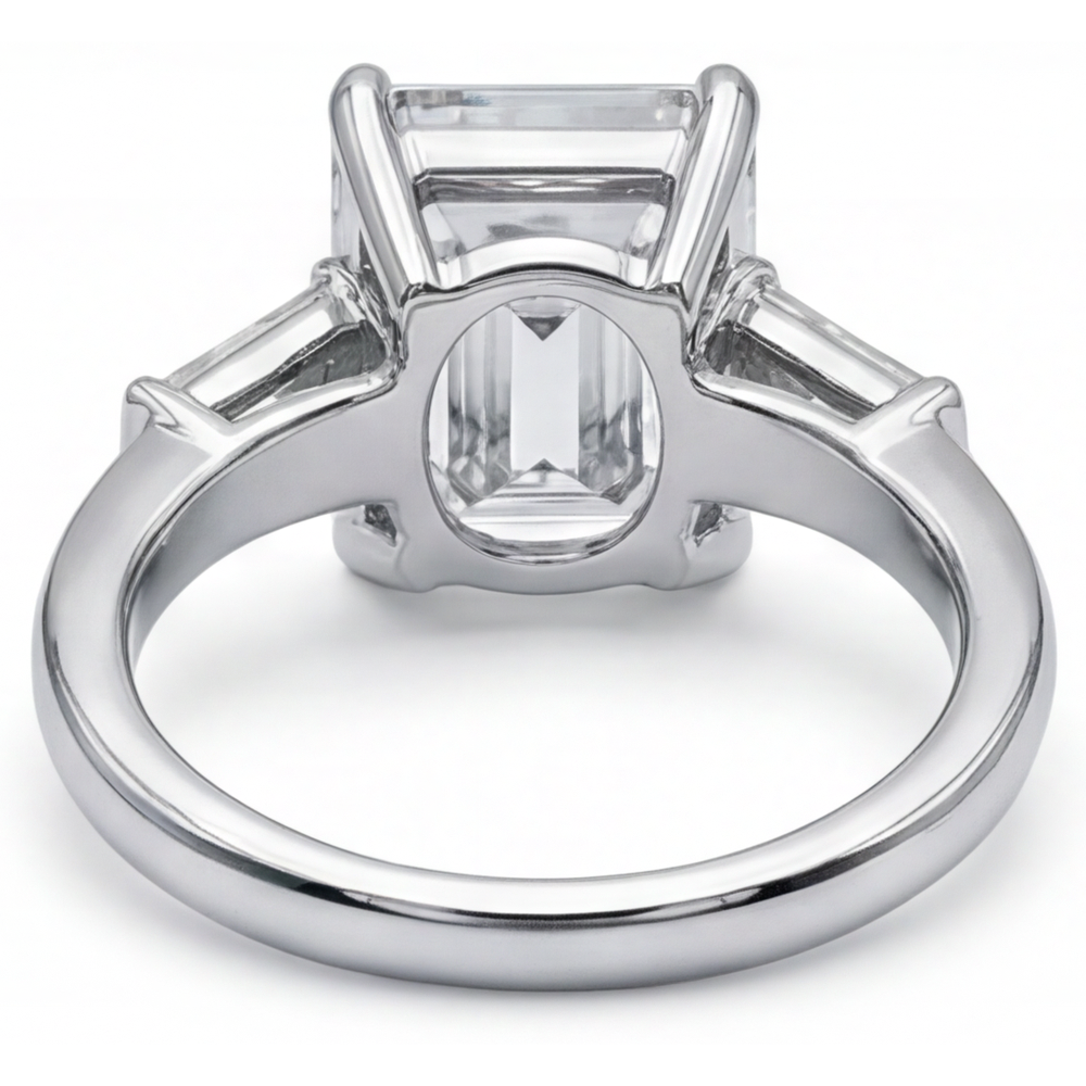 5.80 Ct. Emerald & Baguettes Real Natural Earth Mined Diamond 3 Stone Ring White Gold New