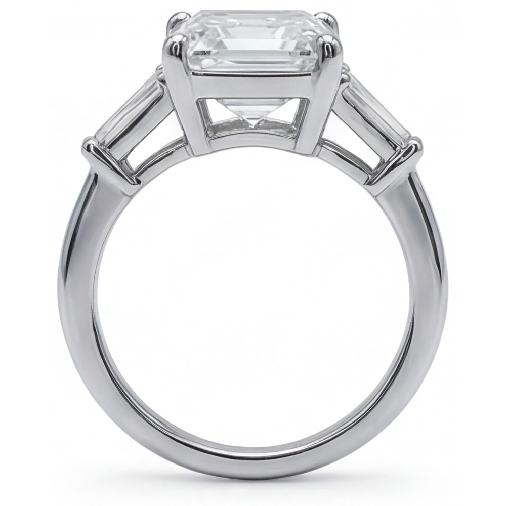 5.80 Ct. Emerald & Baguettes Real Natural Earth Mined Diamond 3 Stone Ring White Gold New