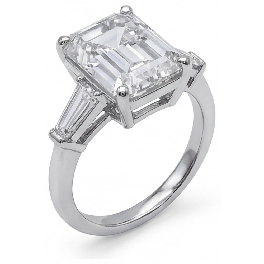 5.80 Ct. Emerald & Baguettes Real Natural Earth Mined Diamond 3 Stone Ring White Gold New