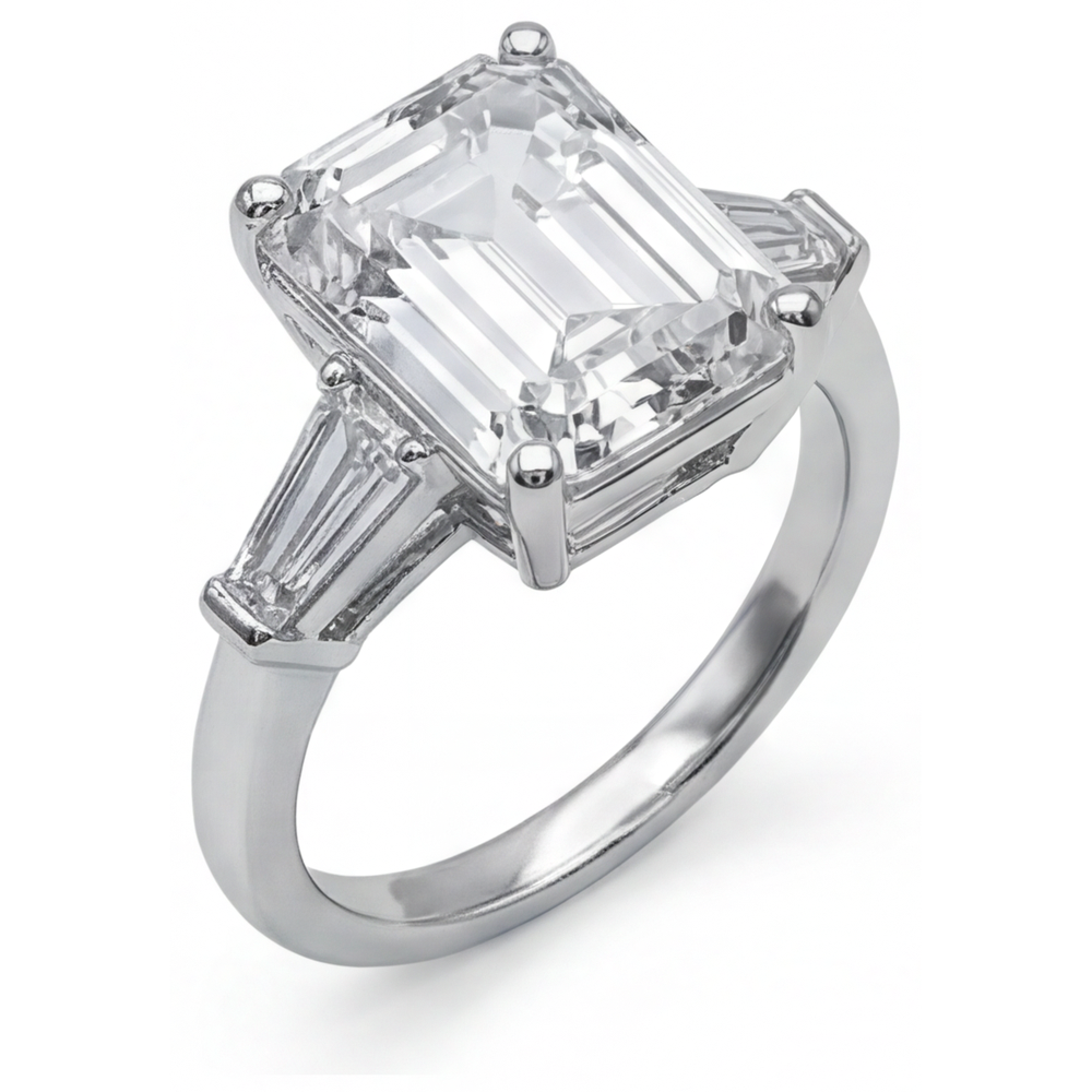 5.80 Ct. Emerald & Baguettes Real Natural Earth Mined Diamond 3 Stone Ring White Gold New