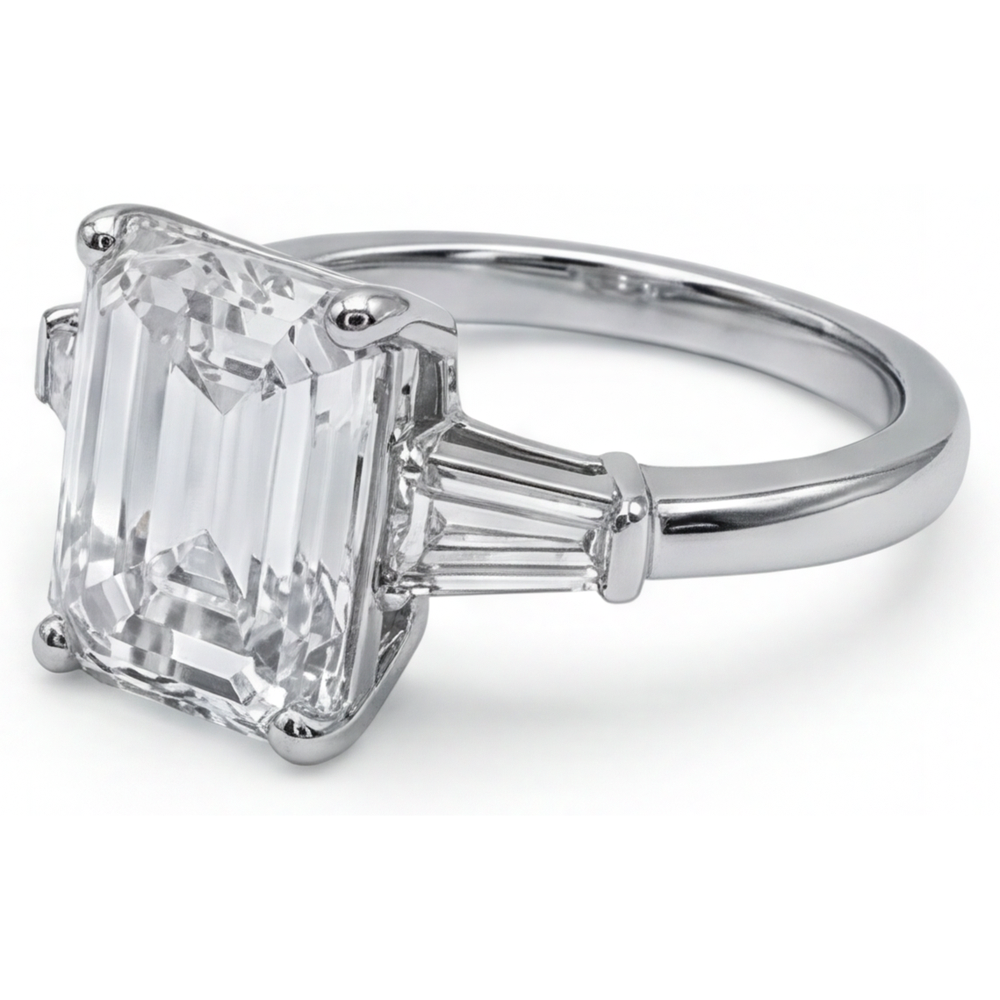 5.80 Ct. Emerald & Baguettes Real Natural Earth Mined Diamond 3 Stone Ring White Gold New