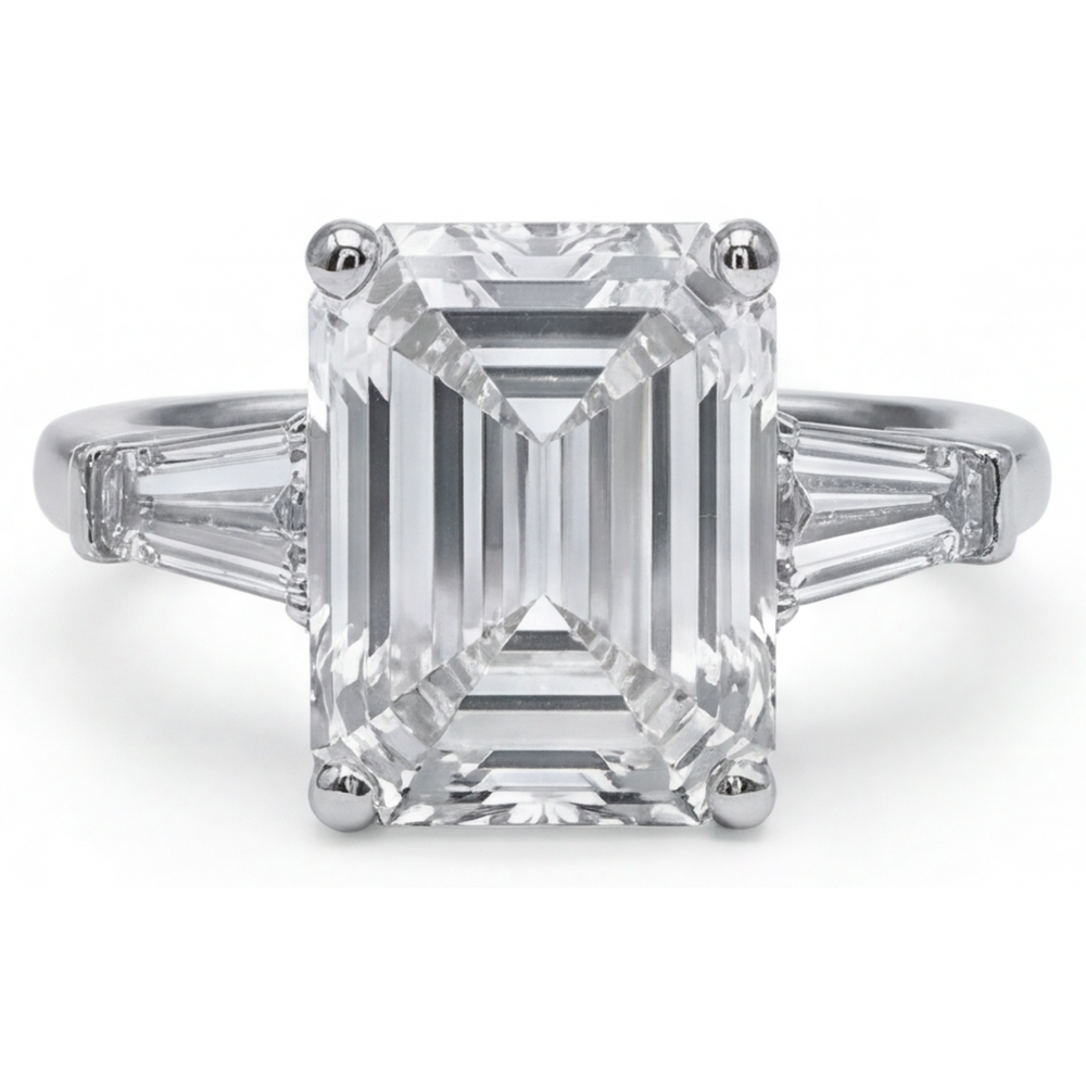 5.80 Ct. Emerald & Baguettes Real Natural Earth Mined Diamond 3 Stone Ring White Gold New