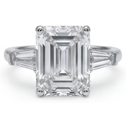 5.80 Ct. Emerald & Baguettes Real Natural Earth Mined Diamond 3 Stone Ring White Gold New