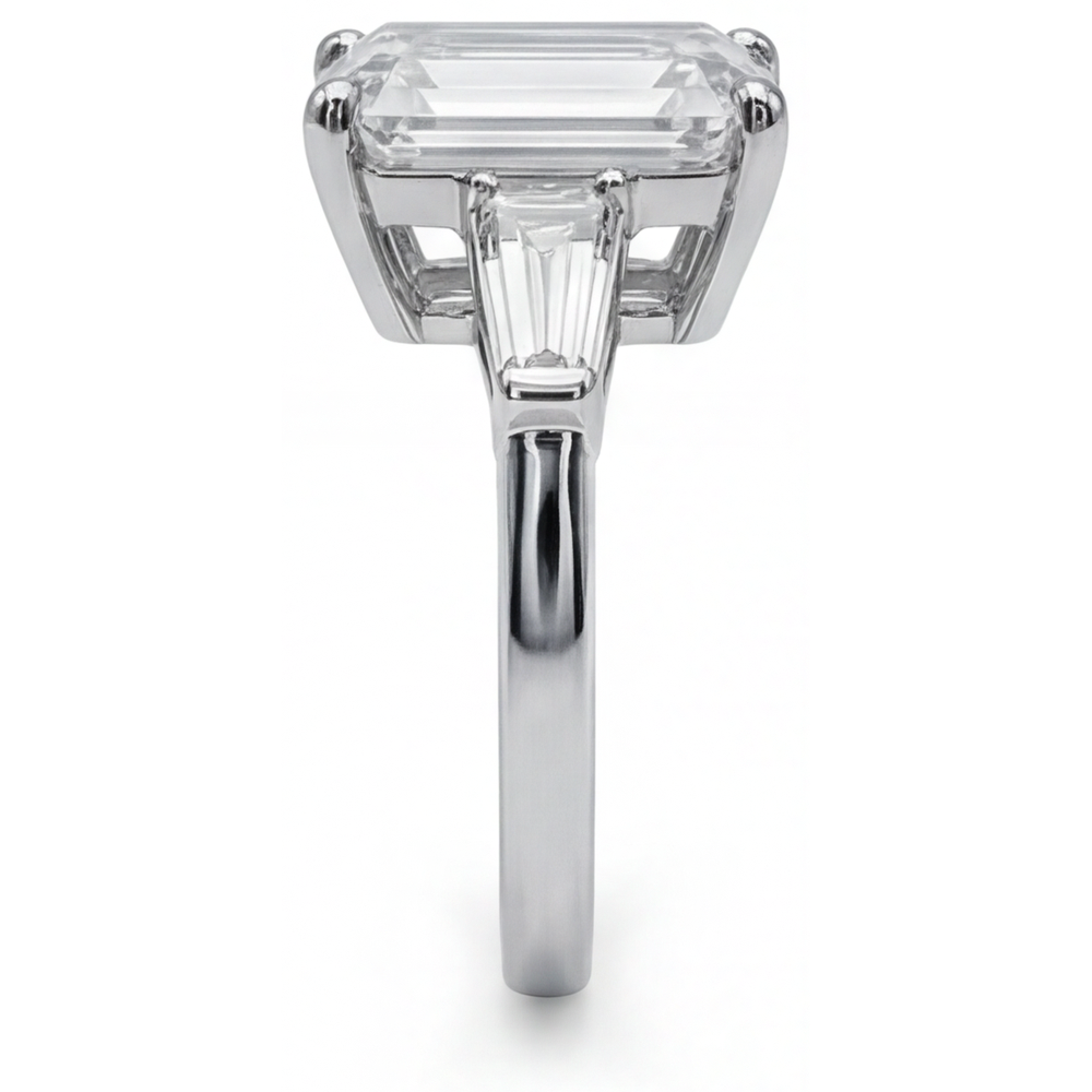 5.80 Ct. Emerald & Baguettes Real Natural Earth Mined Diamond 3 Stone Ring White Gold New