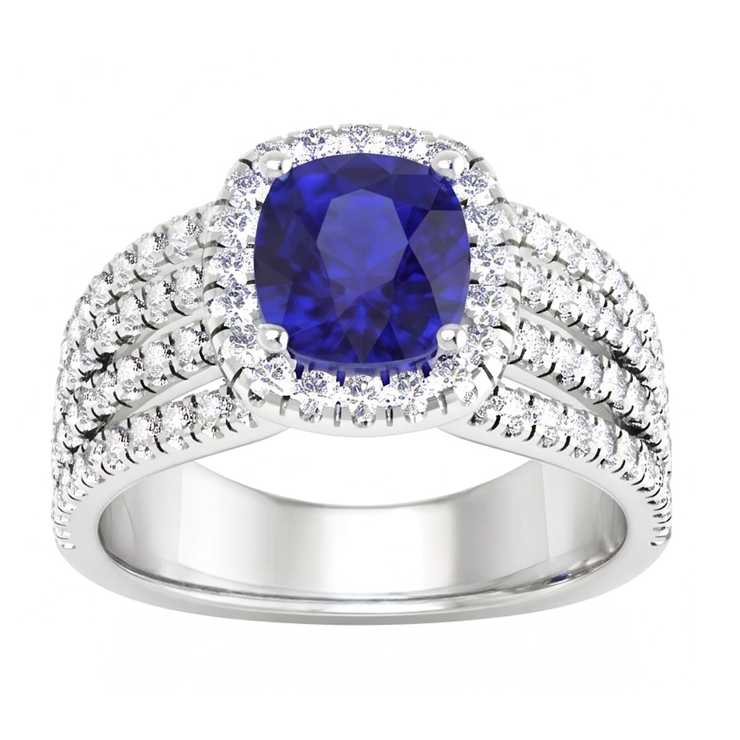 5.80 Ct Prong Ceylon Blue Sapphire Natural Earth Mined DIAMOND ( NOT LAB GROWN )s Fancy Ring White Gold 14K