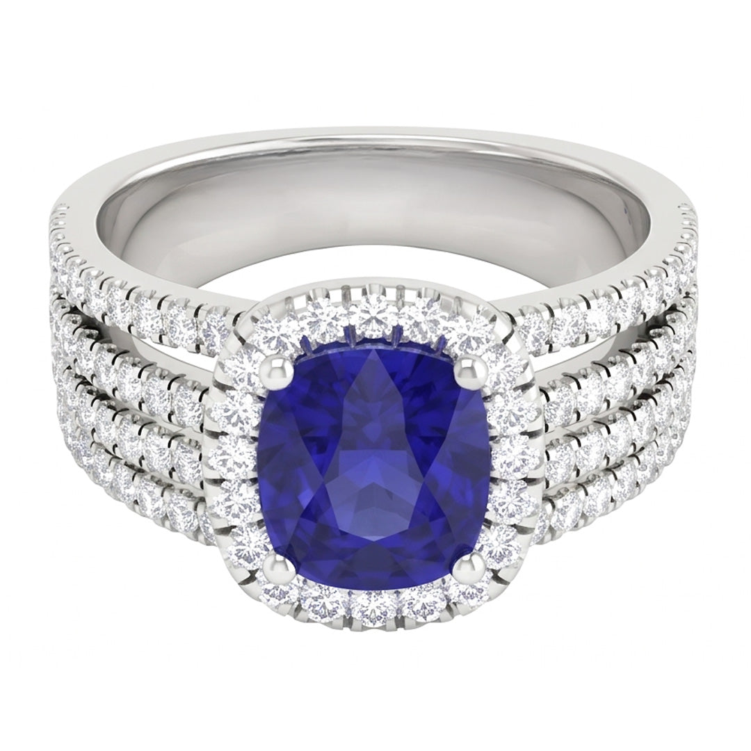 5.80 Ct Prong Ceylon Blue Sapphire Natural Earth Mined DIAMOND ( NOT LAB GROWN )s Fancy Ring White Gold 14K
