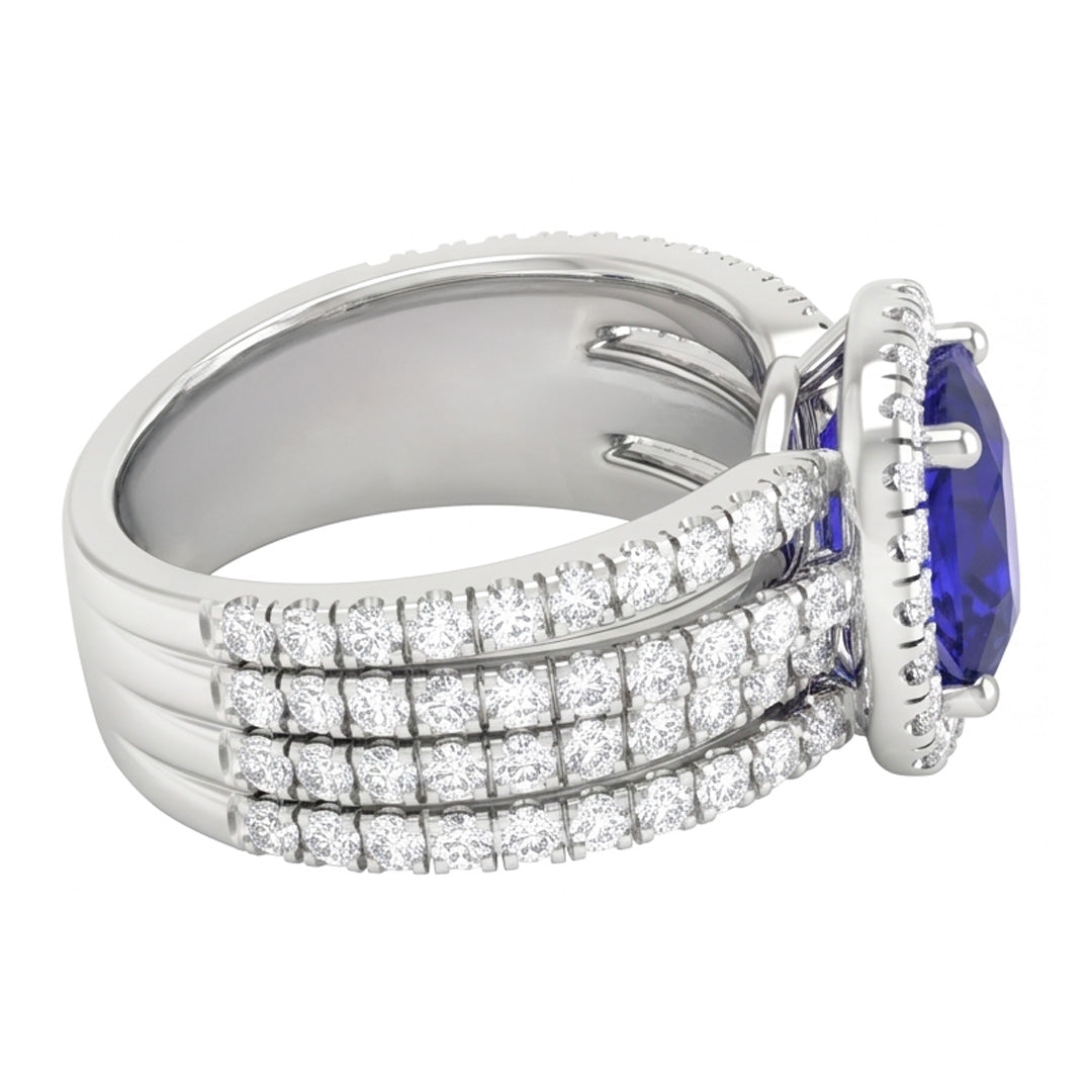 5.80 Ct Prong Ceylon Blue Sapphire Natural Earth Mined DIAMOND ( NOT LAB GROWN )s Fancy Ring White Gold 14K