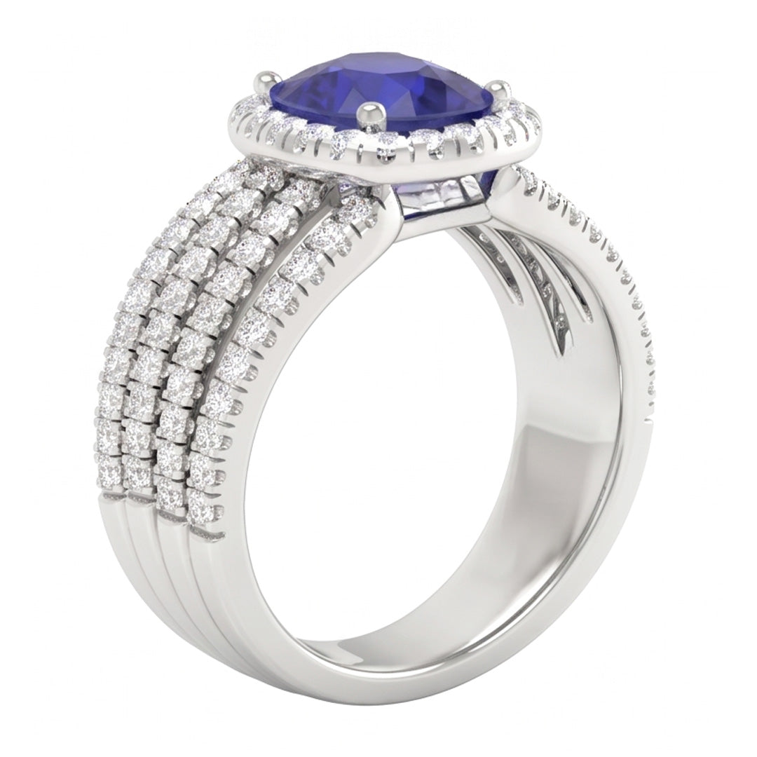 5.80 Ct Prong Ceylon Blue Sapphire Natural Earth Mined DIAMOND ( NOT LAB GROWN )s Fancy Ring White Gold 14K