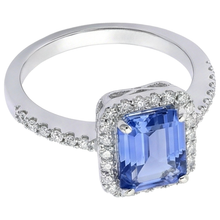 5.80 Ct Prong Set Tanzanite And Natural Earth Mined Diamonds Ring 14K White Gold