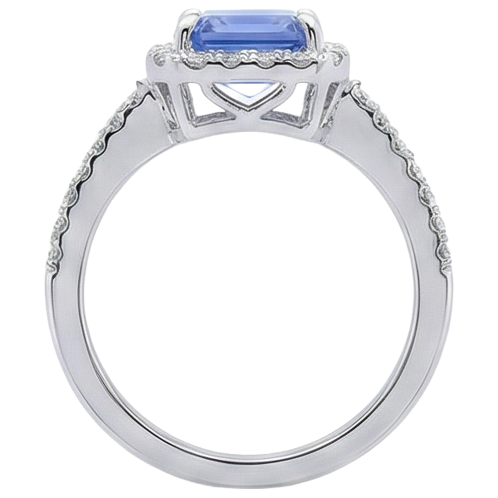 5.80 Ct Prong Set Tanzanite And Natural Earth Mined Diamonds Ring 14K White Gold
