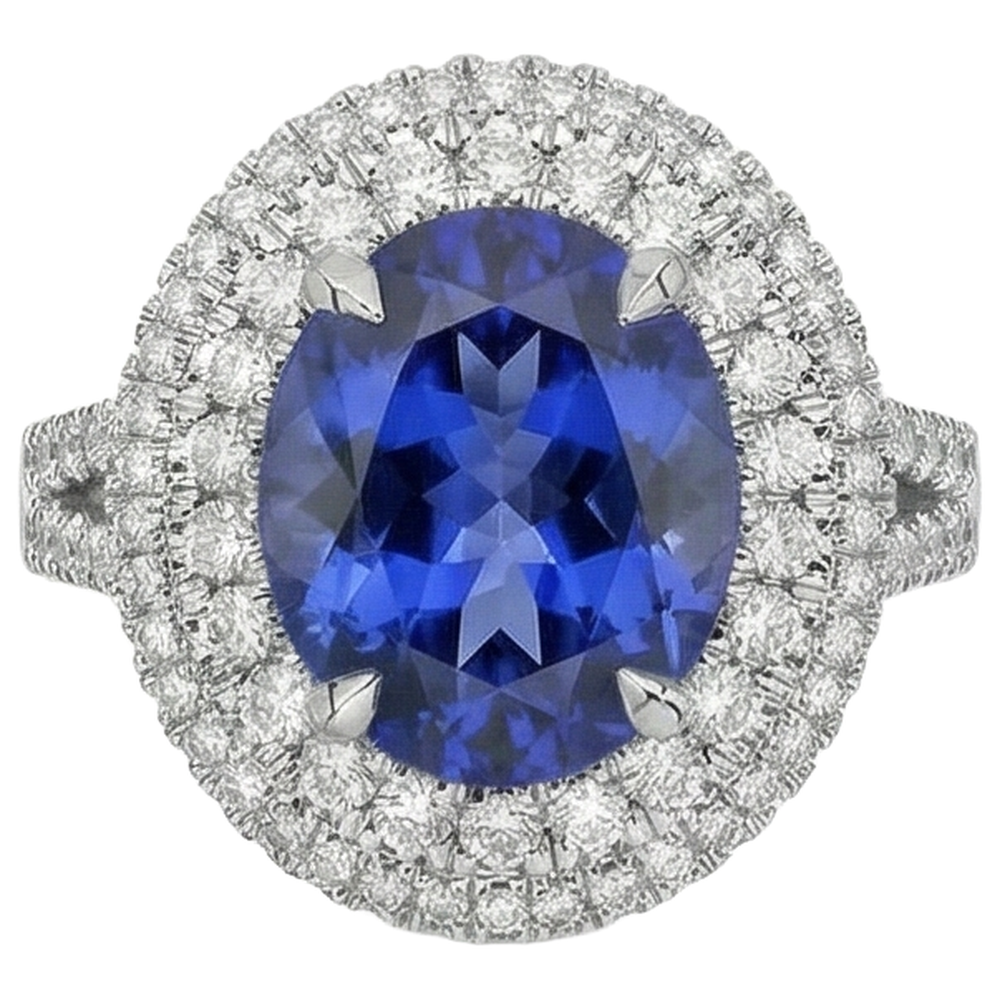 natural round tanzanite 5.90ct ring side angle