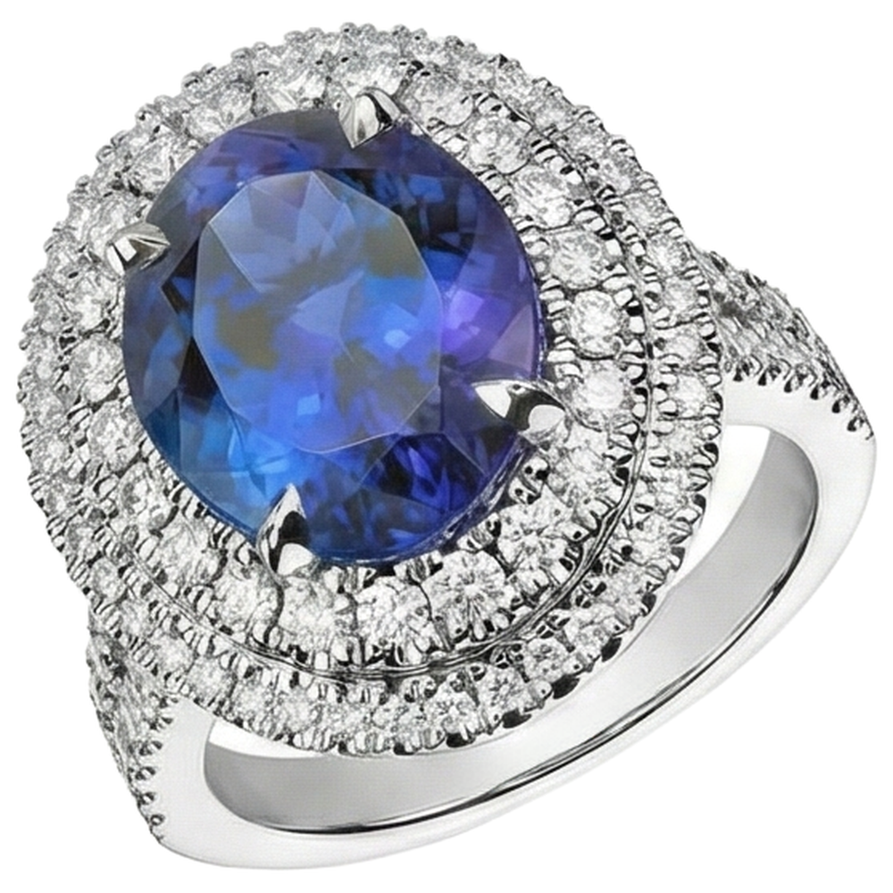 natural round tanzanite 5.90ct ring close up detail