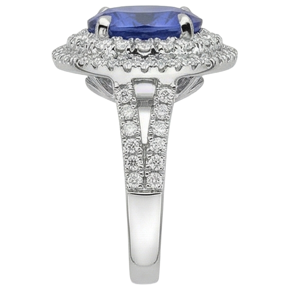 natural round tanzanite 5.90ct ring on white background