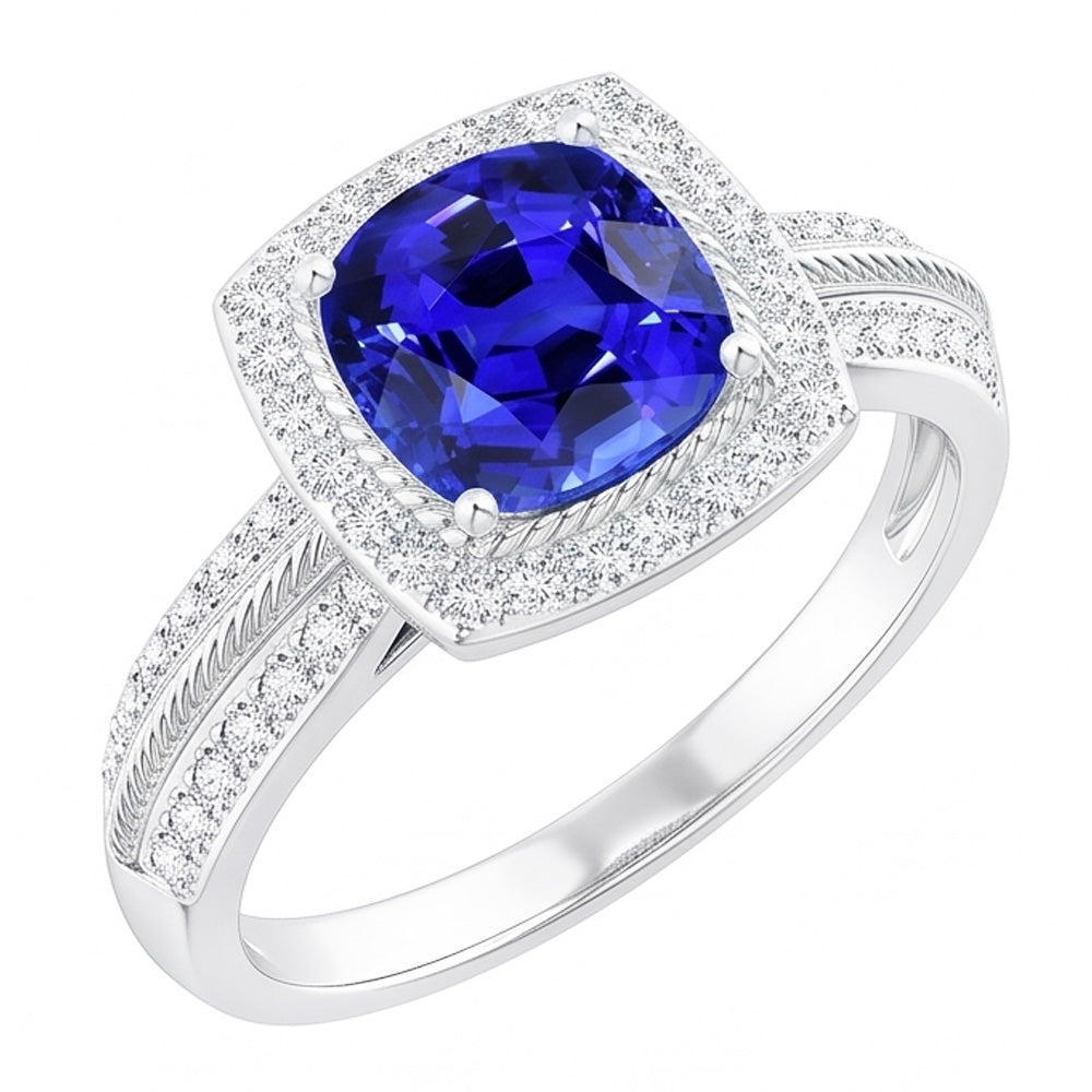 5 Carat Cushion Halo Sapphire Ring
