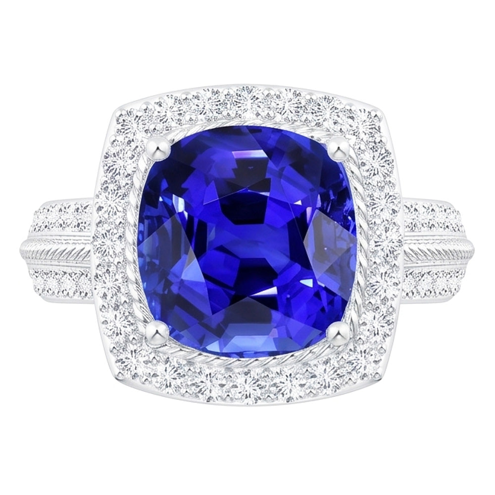 5 Carat Cushion Halo Sapphire Ring