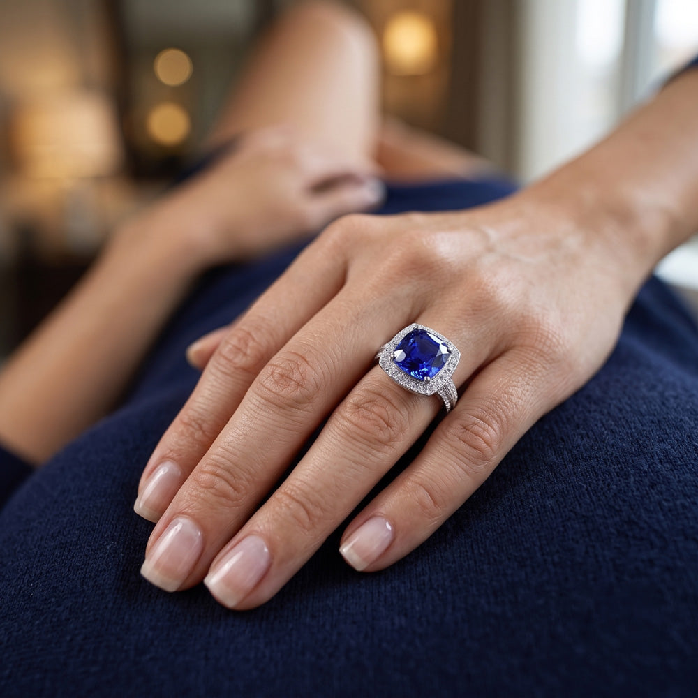 5 Carat Cushion Halo Sapphire Ring