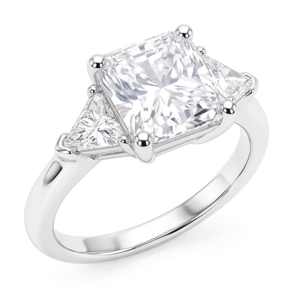 5 Carat Radiant Natural Earth Mined Diamond Three Stone Ring