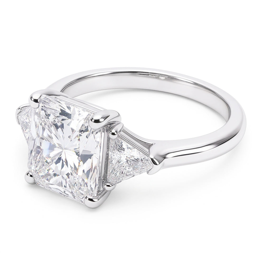 5 Carat Radiant Natural Earth Mined Diamond Three Stone Ring