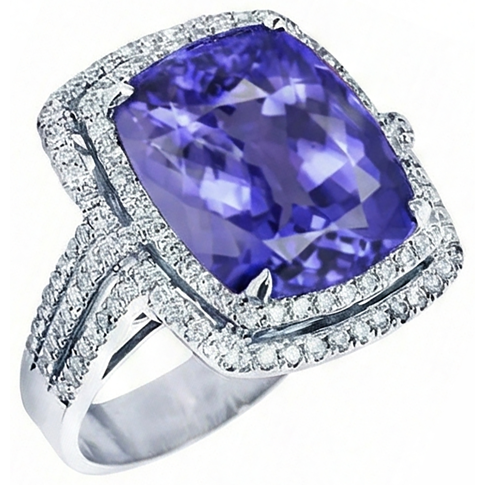 5 Carat Ring Tanzanite Cushion Natural Earth Mined Diamonds Solid White Gold