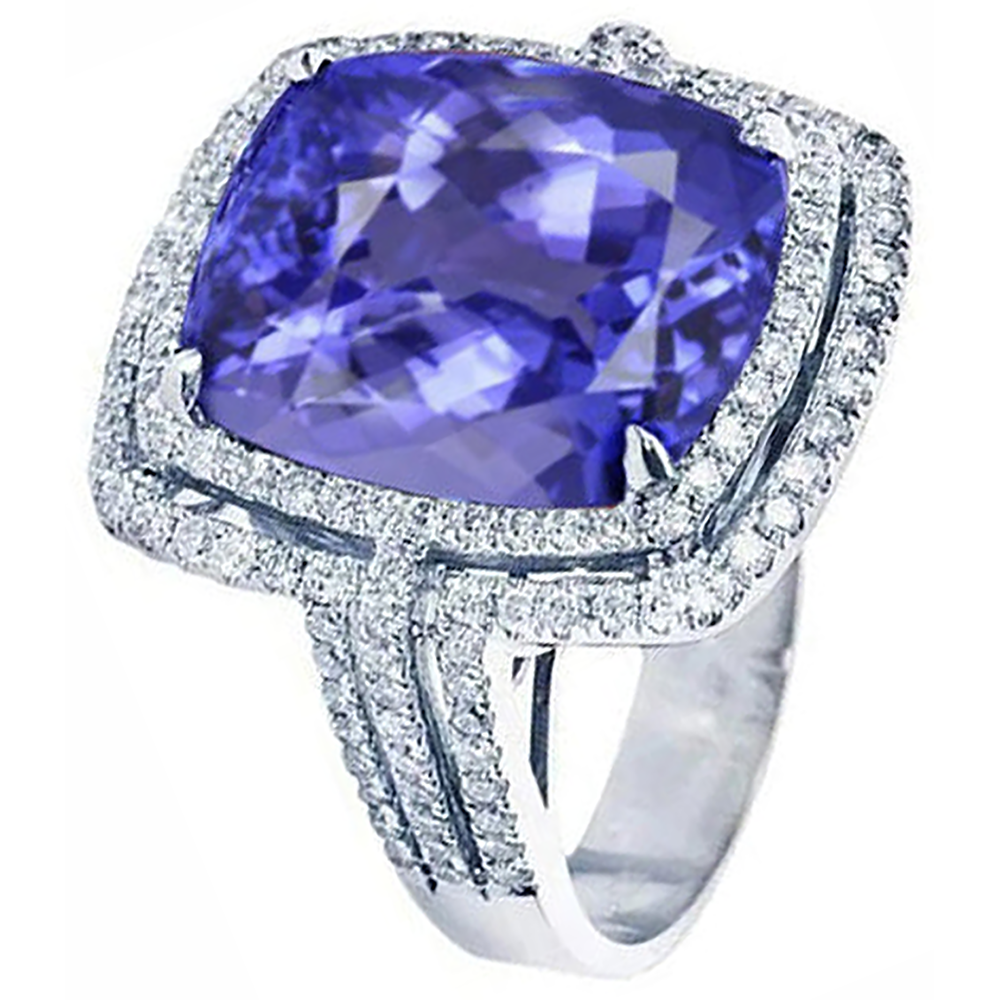 5 Carat Ring Tanzanite Cushion Natural Earth Mined Diamonds Solid White Gold