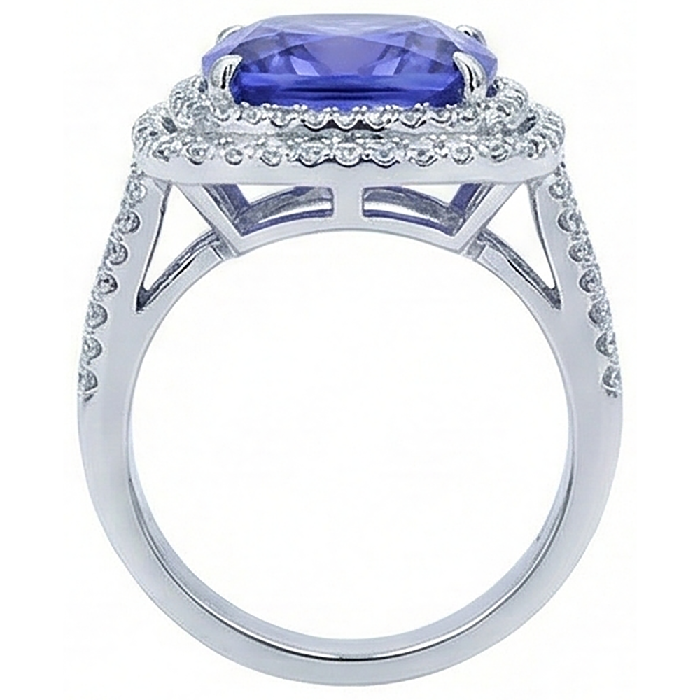5 Carat Ring Tanzanite Cushion Natural Earth Mined Diamonds Solid White Gold