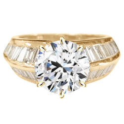 5 Carat Round Real Diamond Women's Ring With Knife Edge Baguette Accents