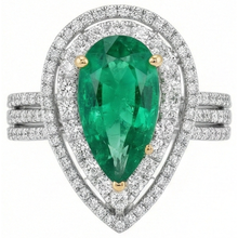 5 Carats Beautiful Pear Green Emerald Natural Earth Mined Diamond Ring White Gold 14K