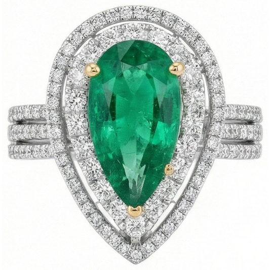 5 Carats Beautiful Pear Green Emerald Natural Earth Mined Diamond Ring White Gold 14K