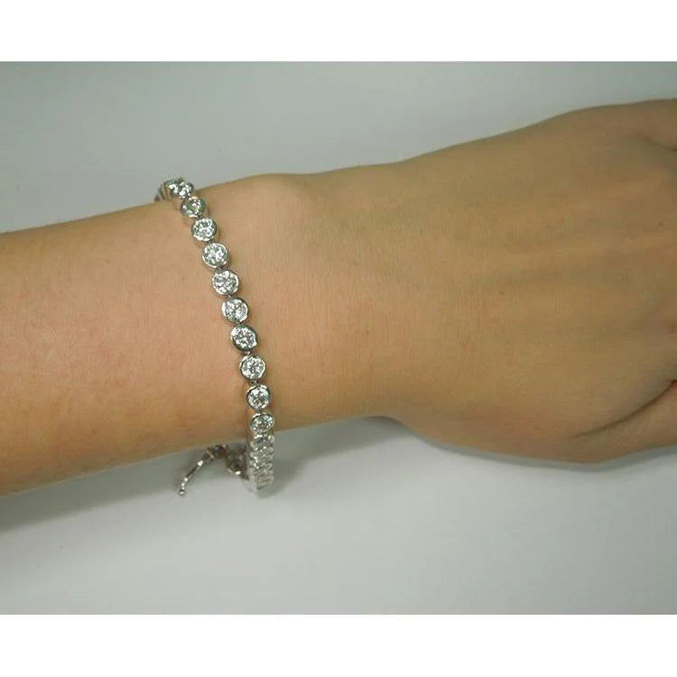 5 Carats Bezel Set Genuine Diamond Tennis Bracelet White Gold