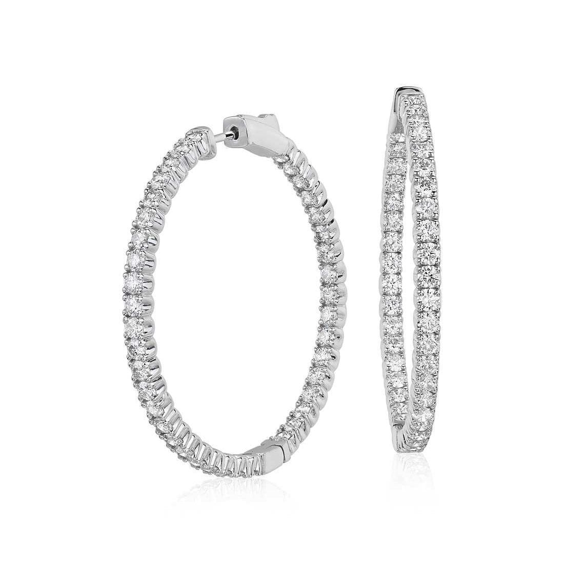 5 Carats Brilliant Cut Genuine Diamonds Women Hoop Earrings Gold White