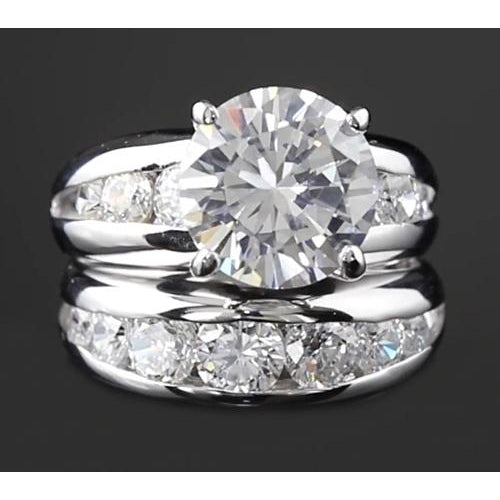 5 Carats Diamond Engagement Ring Set Round White Gold 14K Natural