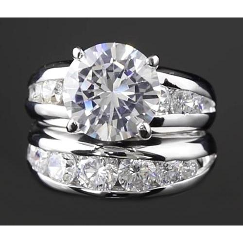 5 Carats Diamond Engagement Ring Set Round White Gold 14K Natural