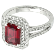 5 Carats Emerald Cut Ruby And Natural Earth Mined Diamond Ring White Gold 14K Jewellery
