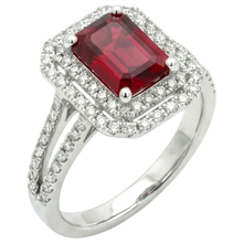 5 Carats Emerald Cut Ruby And Natural Earth Mined Diamond Ring White Gold 14K Jewellery
