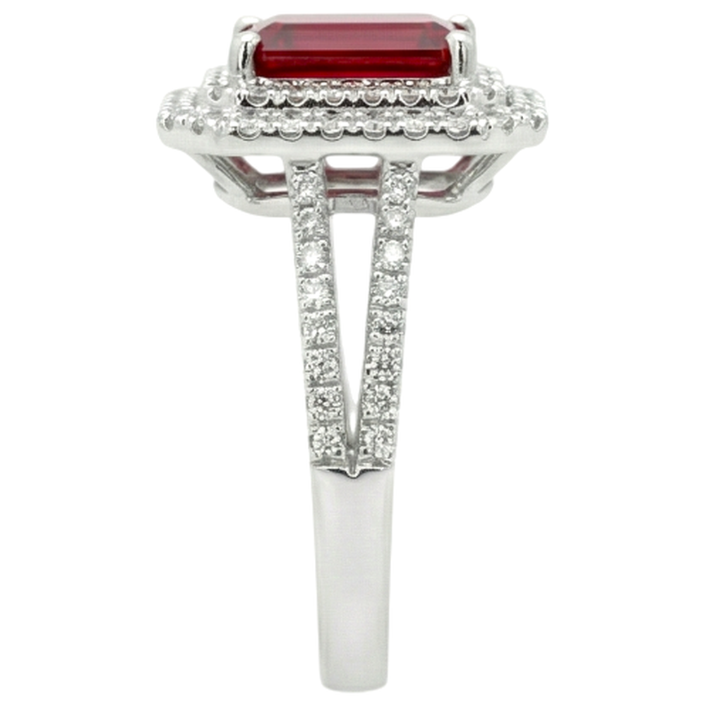 5 Carats Emerald Cut Ruby And Natural Earth Mined Diamond Ring White Gold 14K Jewellery