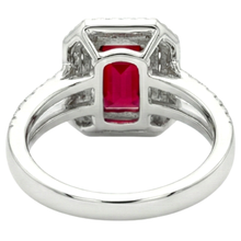 5 Carats Emerald Cut Ruby And Natural Earth Mined Diamond Ring White Gold 14K Jewellery
